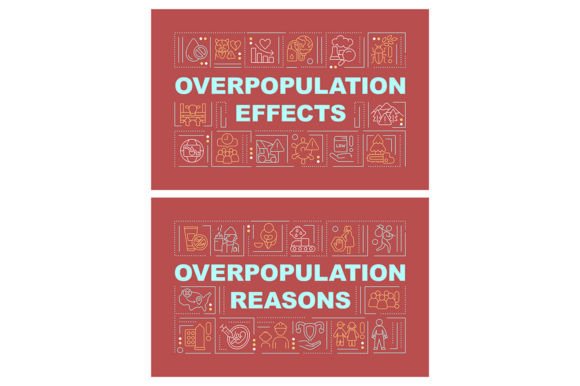 Overpopulation Word Concepts Red Banners - Graphic Templates for Bold Design