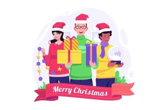 People Celebrate Christmas Illustration for Local Business Branding